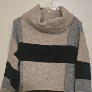 VENUS Black, Gray, and Tan Cowl Neck Sweater